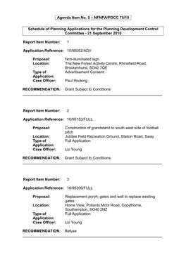 Schedule of Planning Applications for the Planning Development Control Committee - 21 September 2010