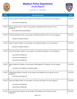 Madison Police Department Arrest Report