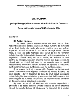 Stenograma Şedinţei Delegaţiei Permanente a Partidului Social Democrat Bucureşti, Sediul Central PSD, 8 Martie 2004