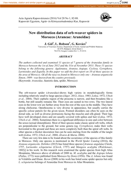 New Distribution Data of Orb-Weaver Spiders in Morocco (Araneae: Araneidae)