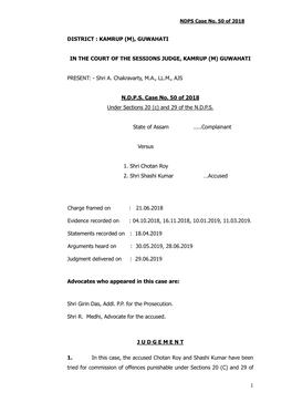 N.D.P.S. Case No. 50 of 2018 Under Sections 20 (C) and 29 of the N.D.P.S