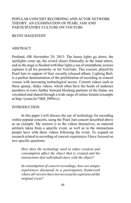 Popular Concert Recording and Actor Network Theory: an Examination of Pearl Jam and Participatory Culture on Youtube