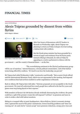 Alexis Tsipras Grounded by Dissent from Within Syriza - FT.Com