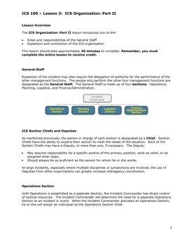 ICS 100 – Lesson 3: ICS Organization: Part II