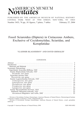 Fossil Sciaroidea (Diptera) in Cretaceous Ambers, Exclusive of Cecidomyiidae, Sciaridae, and Keroplatidae