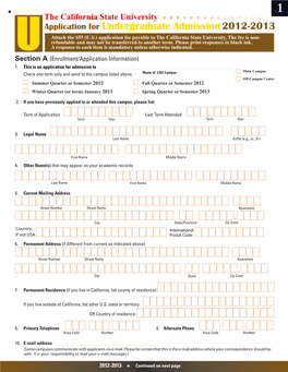 Application for Undergraduate Admission2012-2013