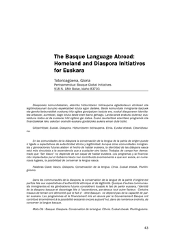 The Basque Language Abroad: Homeland and Diaspora Initiatives for Euskara