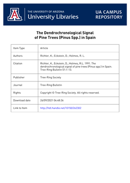 The Dendrochronological Signal of Pine Trees (Pinus Spp.) in Spain