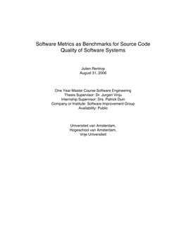 Software Metrics As Benchmarks for Source Code Quality of Software Systems