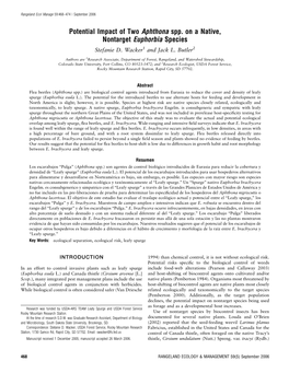 Potential Impact of Two Aphthona Spp. on a Native, Nontarget Euphorbia Species Stefanie D