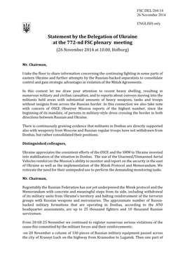 Statement by the Delegation of Ukraine at the 772-Nd FSC Plenary Meeting (26 November 2014 at 10.00, Hofburg)