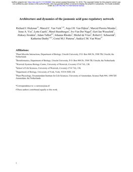 Architecture and Dynamics of the Jasmonic Acid Gene Regulatory Network