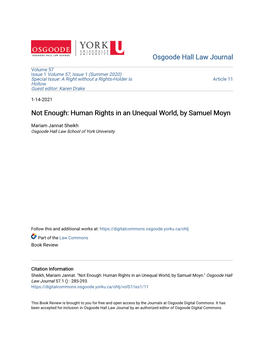 Not Enough: Human Rights in an Unequal World, by Samuel Moyn