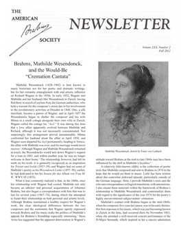 Brahms, Mathilde Wesendonck, and the Would-Be “Cremation Cantata”