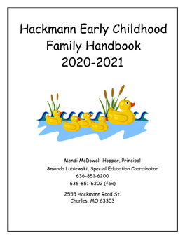 Hackmann Early Childhood Family Handbook 2020-2021