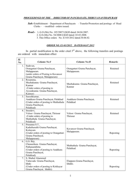 Proceedings of the Director of Panchayats, Thiruvananthapuram