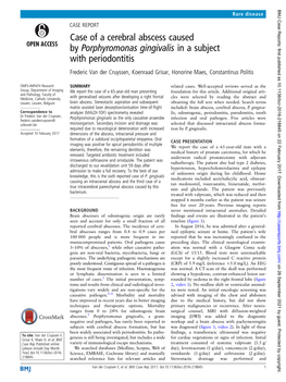 Case of a Cerebral Abscess Caused by Porphyromonas Gingivalis in A