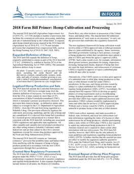 2018 Farm Bill Primer: Hemp Cultivation and Processing