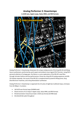 Analog Performer 2: Downtempo in ACID Wav, Apple Loops, Stylus RMX, and REX Formats