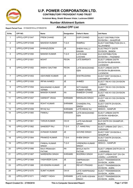 U.P. POWER CORPORATION LTD. CONTRIBUTORY PROVIDENT FUND TRUST 14-Ashok Marg, Shakti Bhawan Vistar, Lucknow-226001 Number Allotment System