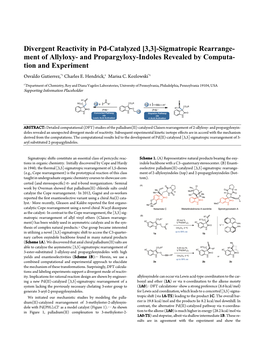 Sigmatropic Rearrange- Ment of Allyloxy- and Propargyloxy-Indoles Revealed by Computa- Tion and Experiment Osvaldo Gutierrez,*† Charles E