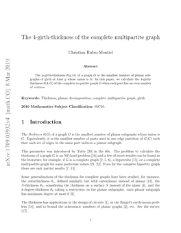 The 4-Girth-Thickness of the Complete Multipartite Graph