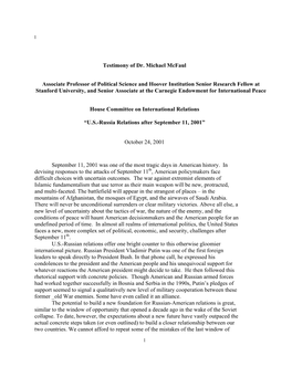 Testimony of Dr. Michael Mcfaul Associate Professor of Political