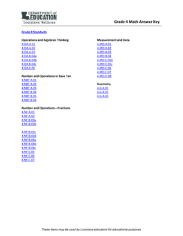 Grade 4 Math Answer Key