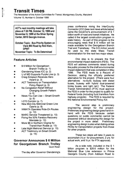 Transit Times the Newsletter of the Action Committee for Transit, Montgomery County, Maryland Volume 13, Number 4, October 1999