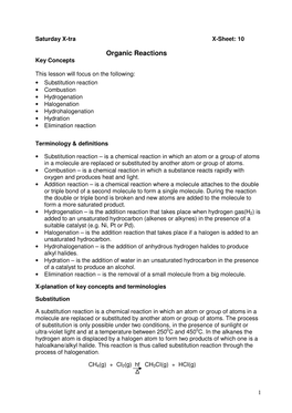 Organic Reactions Key Concepts