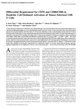 Activation of Tumor-Tolerized CD8 T Cells CD80/CD86 in Dendritic Cell