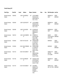 Permits February 2011 Permit Type Permit No Issued Address Mapsco