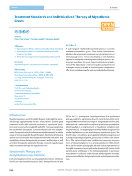 Treatment Standards and Individualized Therapy of Myasthenia Gravis