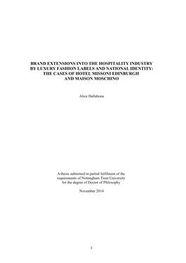 Brand Extensions Into the Hospitality Industry by Luxury Fashion Labels and National Identity: the Cases of Hotel Missoni Edinburgh and Maison Moschino