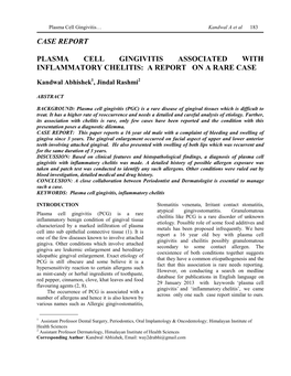 Case Report Plasma Cell Gingivitis Associated with Inflammatory Chelitis