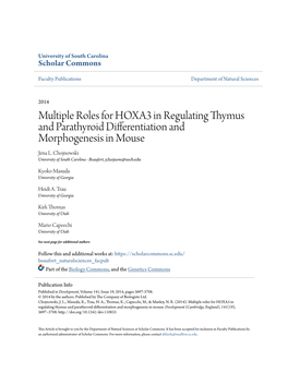 Multiple Roles for HOXA3 in Regulating Thymus and Parathyroid Differentiation and Morphogenesis in Mouse Jena L