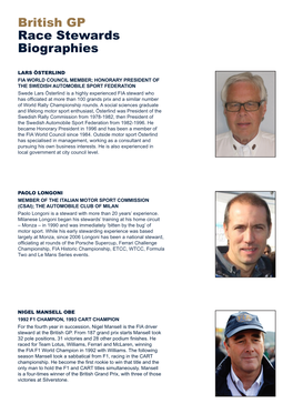 British GP Race Stewards Biographies