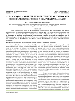 Allama Iqbal and Peter Berger on Secularization and De-Secularization Thesis: a Comparative Analysis