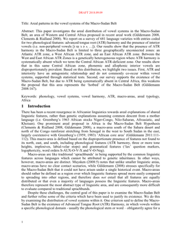 Areal Patterns in the Vowel Systems of the Macro-Sudan Belt