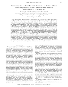 Reactions of Lanthanides and Actinides in Molten Alkali Metal/Polychalcogenide Fluxes at Intermediate Temperatures (250-600 °C) Anthony C