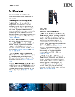 Security Certifications Related to the Linux on IBM Z® Environment