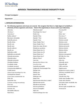 Aerosol Transmissible Disease Biosafety Plan