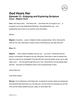 God Hears Her Episode 13 - Enjoying and Exploring Scripture Guest – Meghan Good