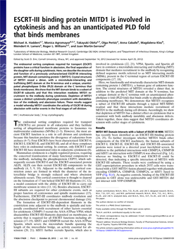 ESCRT-III Binding Protein MITD1 Is Involved in Cytokinesis and Has an Unanticipated PLD Fold That Binds Membranes