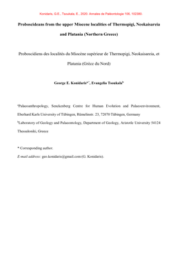 Proboscideans from the Upper Miocene Localities of Thermopigi, Neokaisareia