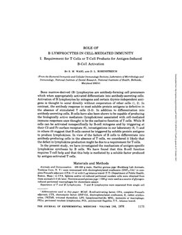 Role of B Lymphocytes in Cell-Mediated Immunity I