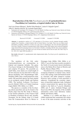 Reproduction of the Fish Poeciliopsis Gracilis (Cyprinodontiformes: Poeciliidae) in Coatetelco, a Tropical Shallow Lake in Mexico