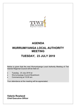 Agenda Wurrumiyanga Local Authority Meeting Tuesday, 23 July 2019