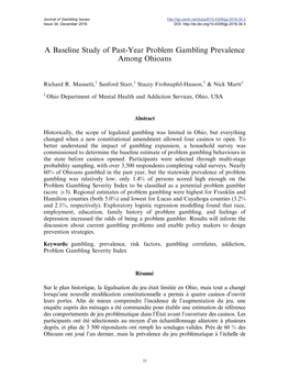 A Baseline Study of Past-Year Problem Gambling Prevalence Among Ohioans