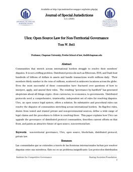 Journal of Special Jurisdictions ULEX: OPEN SOURCE LAW for NON-TERRITORIAL GOVERNANCE